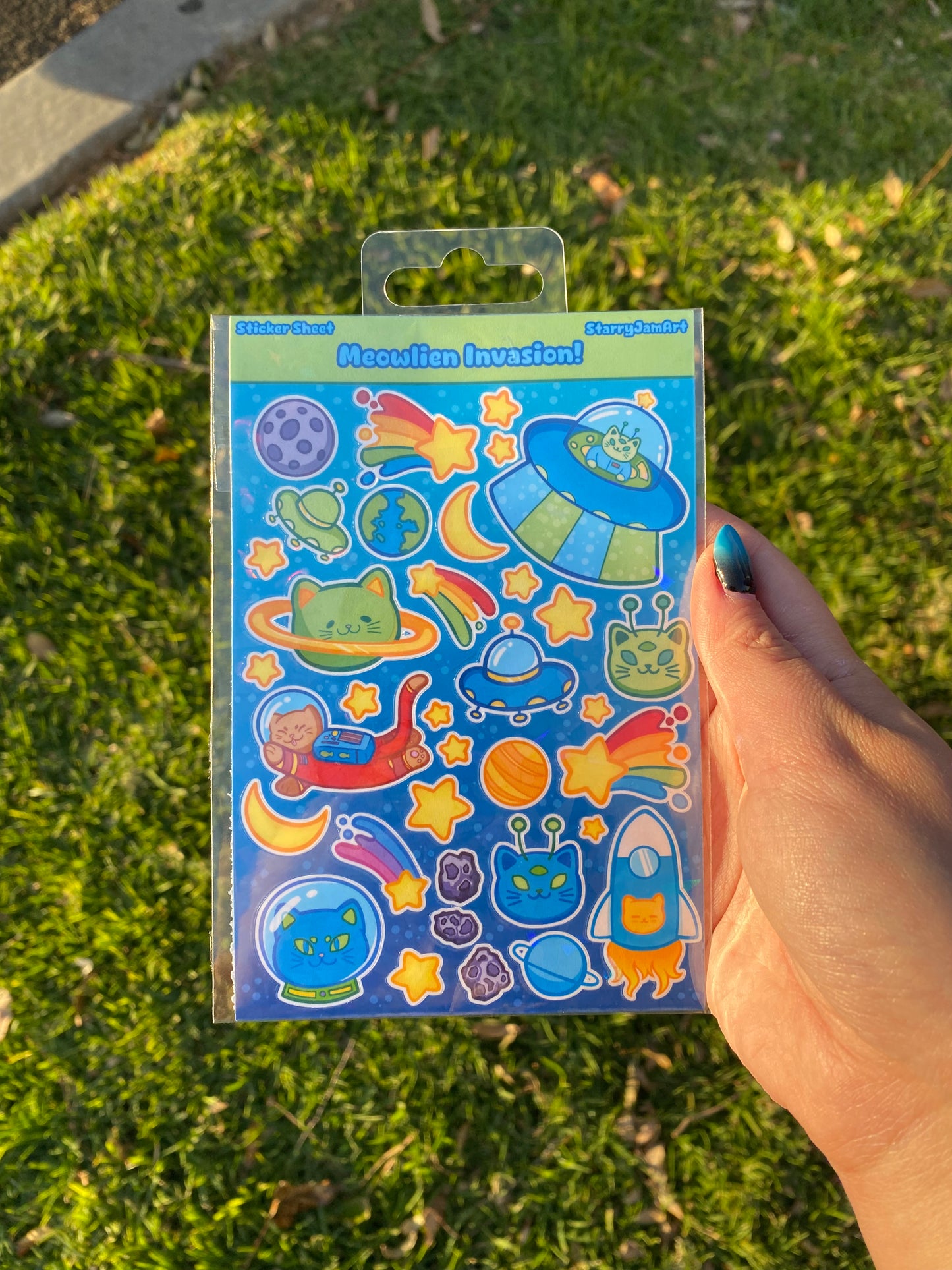 Meowlien Sticker Sheet | Alien Cats Sticker Sheet