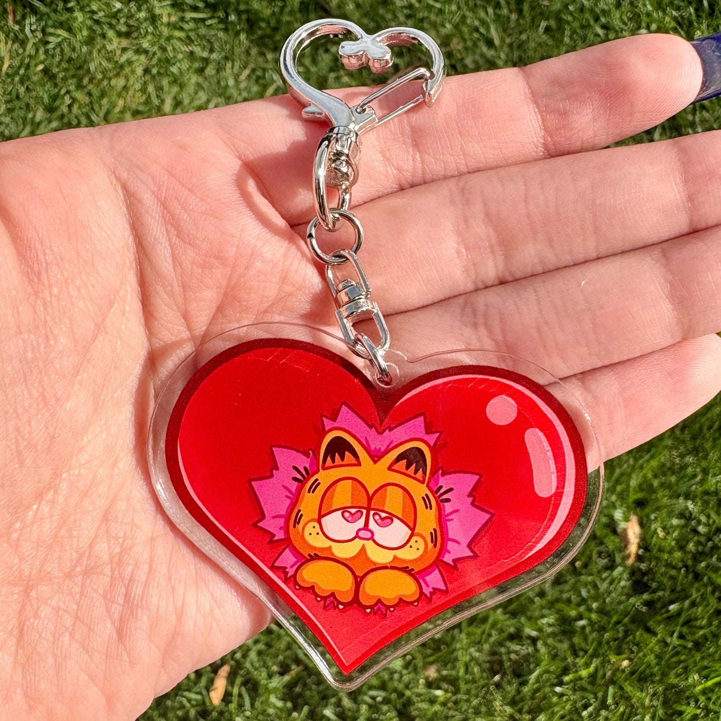 Orange Cat Heart Keychain | Acrylic Keychain with heart clasp