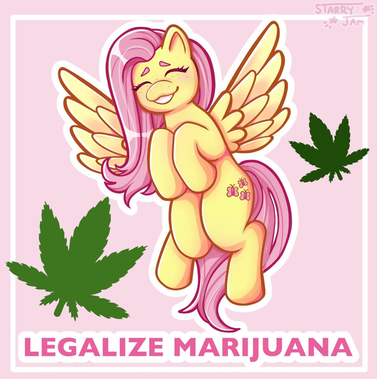 Fluttershy MLP “Legalize Marijuana” Sticker | Holographic My Little Pony Fabart Sticker