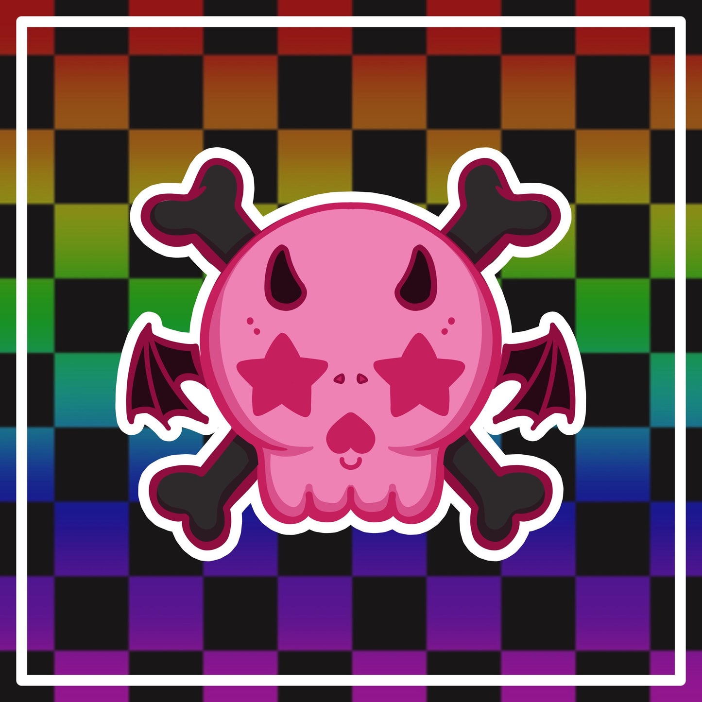 Emo Pink and Black Skull Sticker
