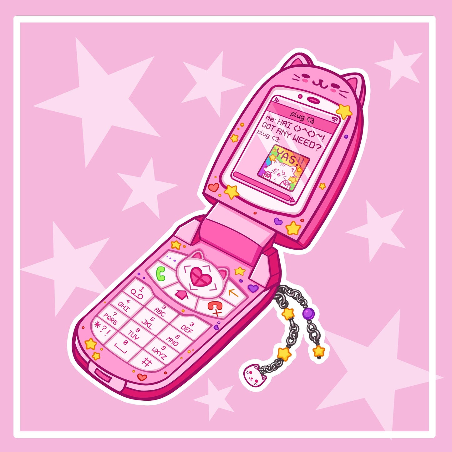 Pink Flip Phone Sticker | Y2K Aesthetic Holographic Sticker
