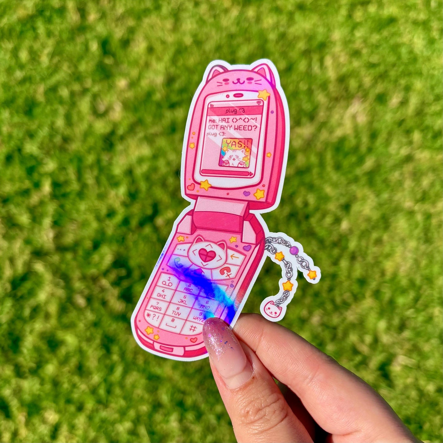 Pink Flip Phone Sticker | Y2K Aesthetic Holographic Sticker