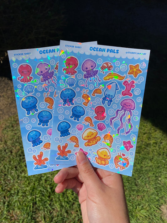 Ocean Pals Animal Sticker Sheet | Holographic 4x6 Sea Creatures Stickers