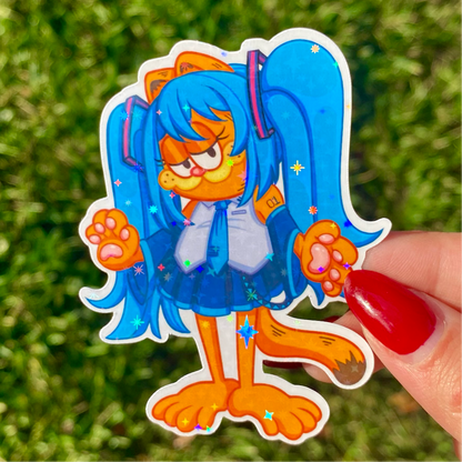 Garfield Hatsune Miku PARODY Sticker | Holographic and Waterproof Fanart Sticker