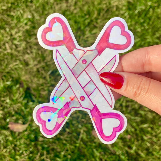 Scissoring Lesbian / Sapphic Sticker | Holographic + Wayerproof LGBTQ Sticker