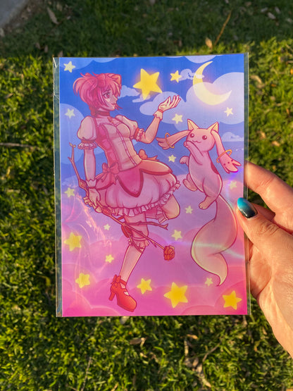 Puella Magi Madoka Magica Anime Art Print | 5 x 7 in | Madoka Kaname and Kyubei “Star”