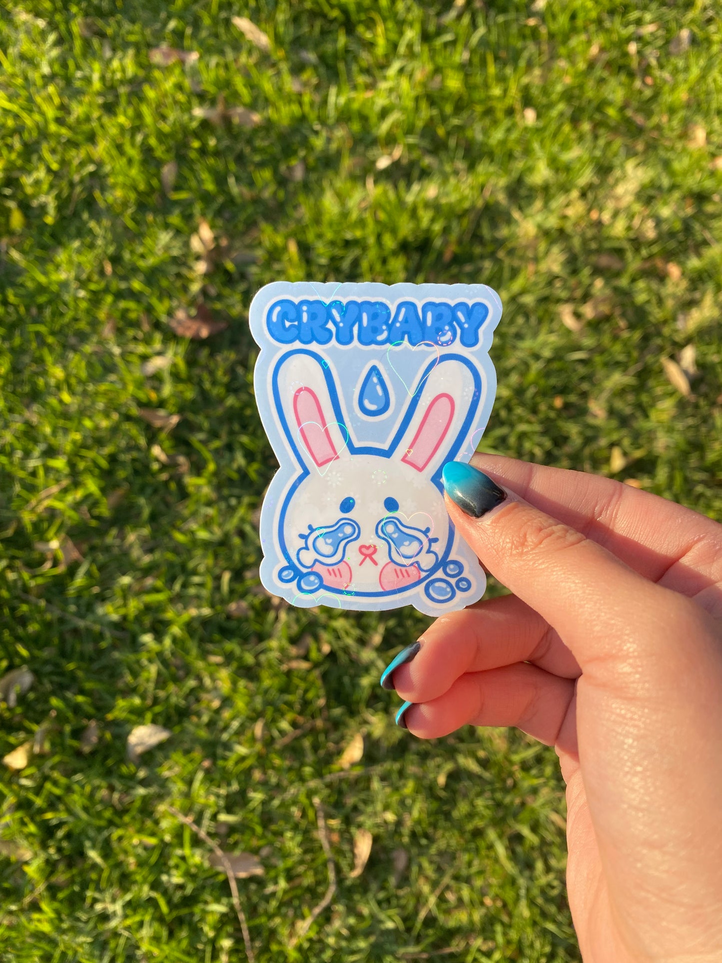 Crybaby Sad Bunny Sticker | Cute Holographic + Waterproof