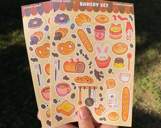 Bakery Set Food Sticker Sheet | Holographic 4x6 Baked Goods