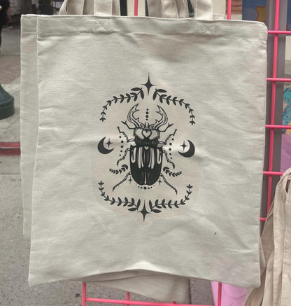 Moon Witchy Stag Beetle Design Tote Bag