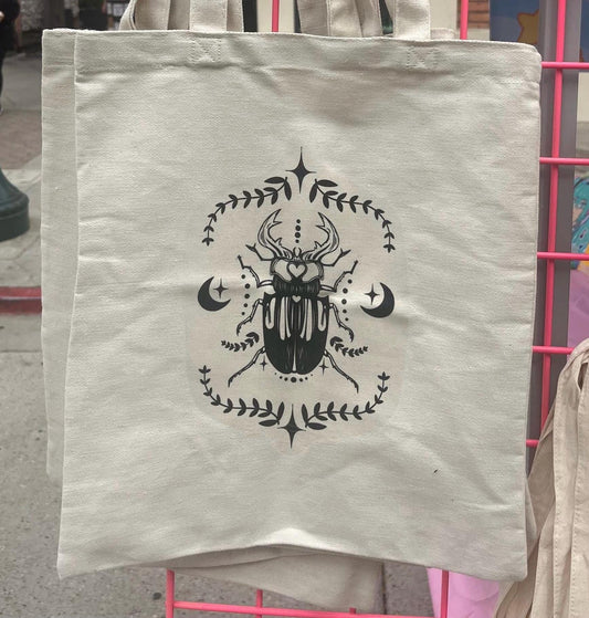 Moon Witchy Stag Beetle Design Tote Bag