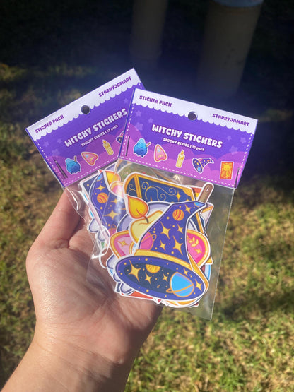 Witch Themed Sticker Pack | Waterproof and Holographic 12 pack of Stickers