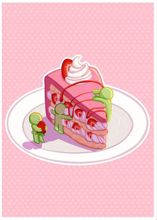 Smiski Strawberry Cake Print | 5x7 Art Print | Holographic and Waterproof