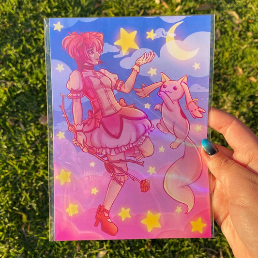 Puella Magi Madoka Magica Anime Art Print | 5 x 7 in | Madoka Kaname and Kyubei “Star”