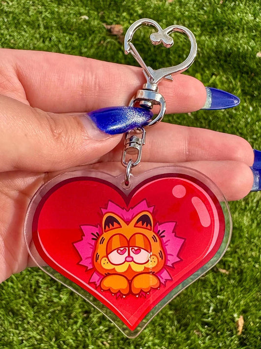 Orange Cat Heart Keychain | Acrylic Keychain with heart clasp