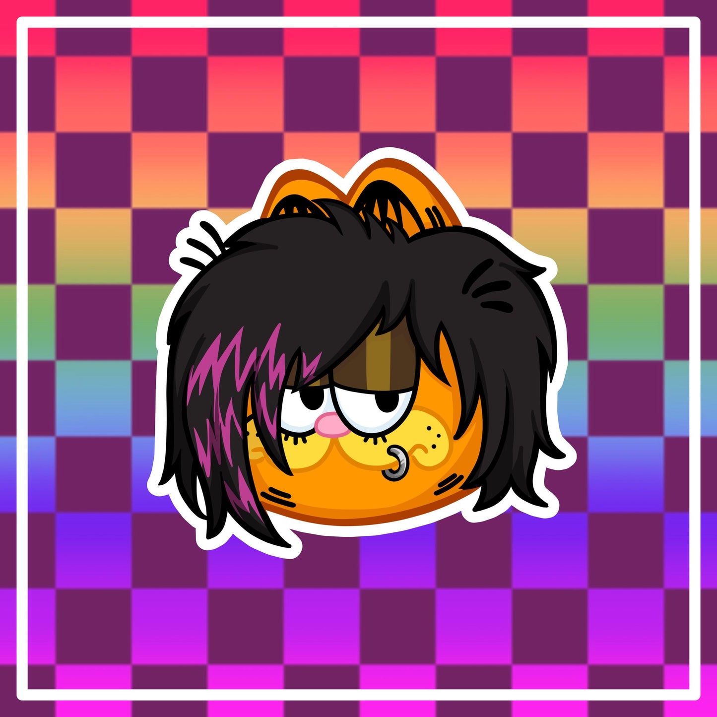 Emo Scene Orange Cat Sticker | Holographic + Matte Options!