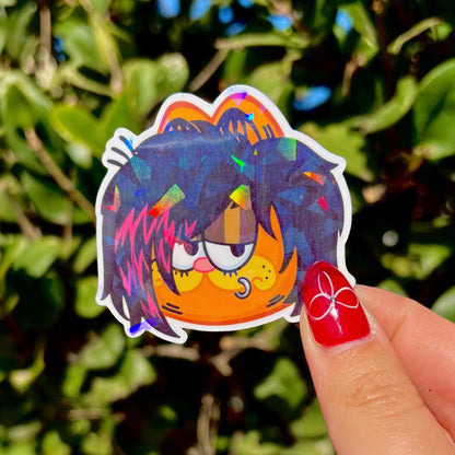 Emo Scene Orange Cat Sticker | Holographic + Matte Options!