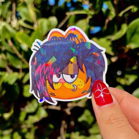 Emo Scene Orange Cat Sticker | Holographic + Matte Options!