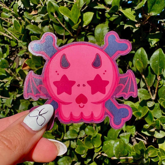 Emo Pink and Black Skull Sticker
