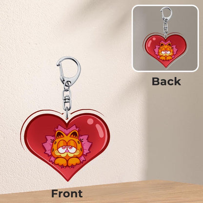 Orange Cat Heart Keychain | Acrylic Keychain with heart clasp