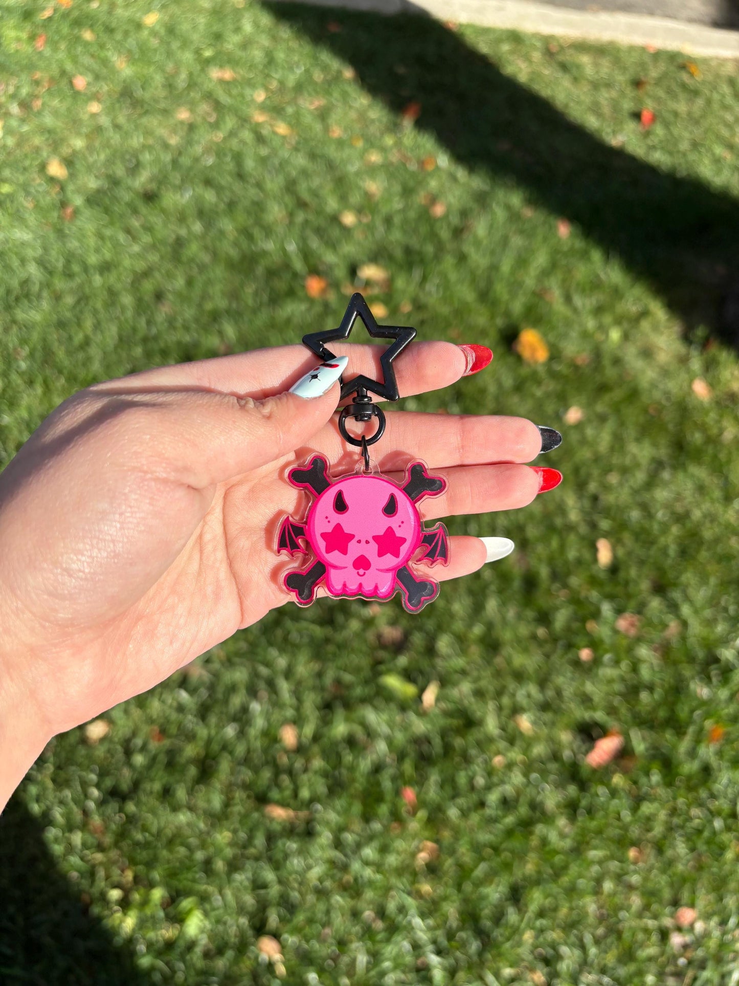 Pink and Black Skull Keychain