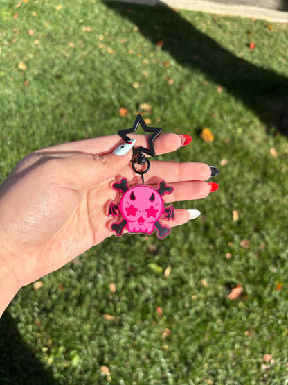 Pink and Black Skull Keychain