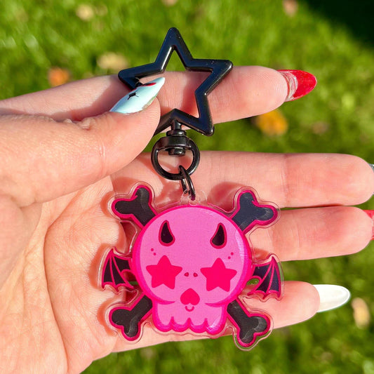 Pink and Black Skull Keychain