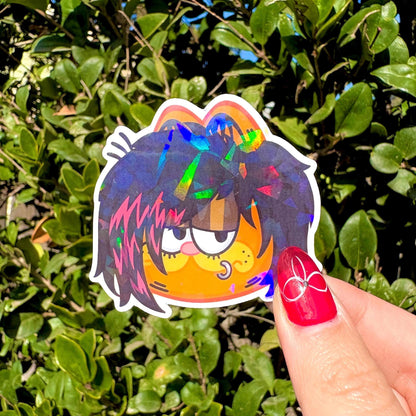 Emo Scene Orange Cat Sticker | Holographic + Matte Options!