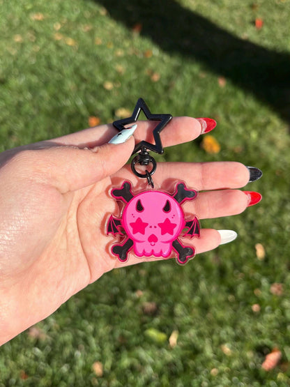 Pink and Black Skull Keychain