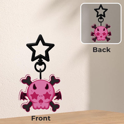 Pink and Black Skull Keychain