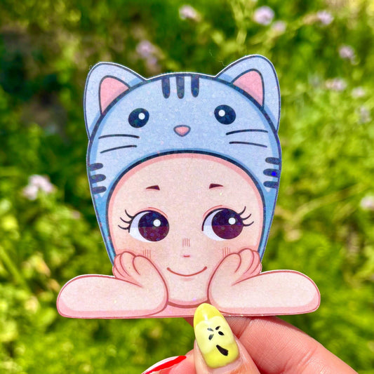 Sonny Angel Grey Kitty Peeker Sticker