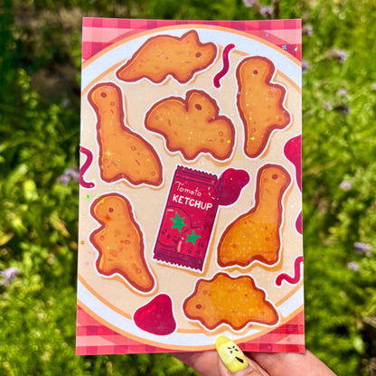 Dino Nugget Sticker Sheet | 4x6 Holographic Stickers