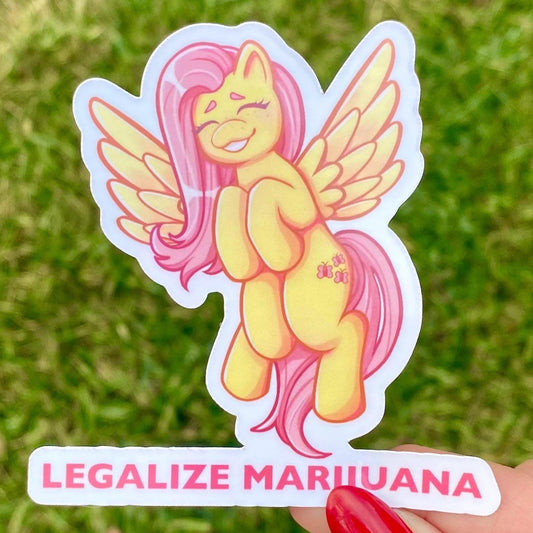 Fluttershy MLP “Legalize Marijuana” Sticker | Holographic My Little Pony Fabart Sticker