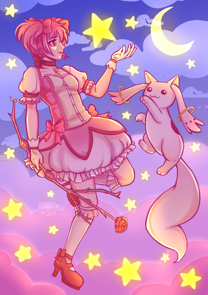 Puella Magi Madoka Magica Anime Art Print | 5 x 7 in | Madoka Kaname and Kyubei “Star”