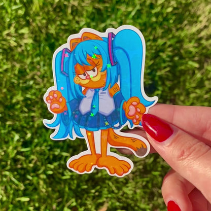 Garfield Hatsune Miku PARODY Sticker | Holographic and Waterproof Fanart Sticker