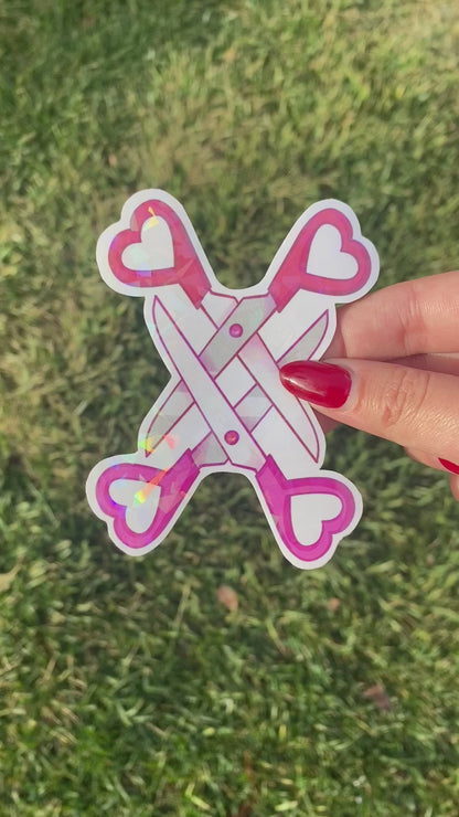 Scissoring Lesbian / Sapphic Sticker | Holographic + Wayerproof LGBTQ Sticker