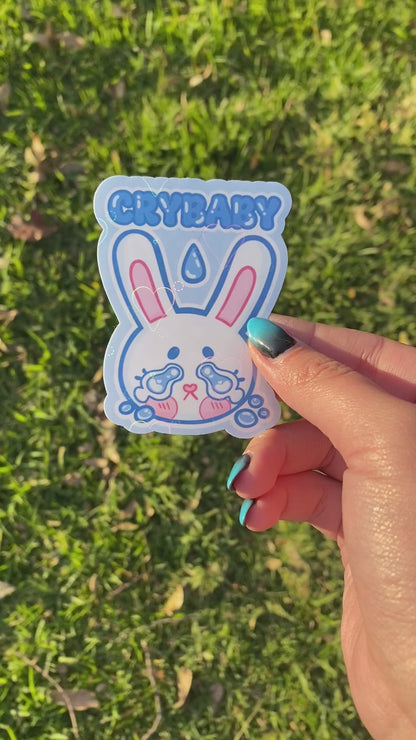 Crybaby Sad Bunny Sticker | Cute Holographic + Waterproof