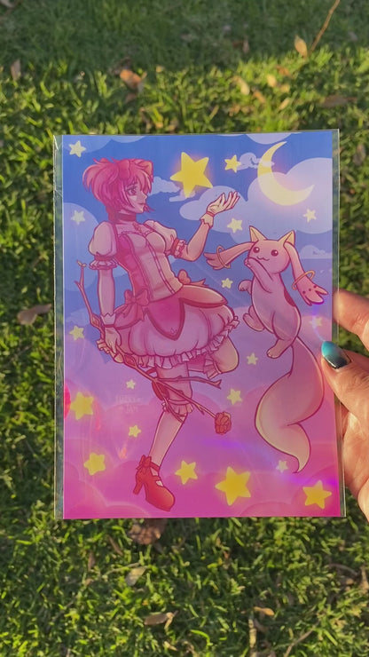 Puella Magi Madoka Magica Anime Art Print | 5 x 7 in | Madoka Kaname and Kyubei “Star”