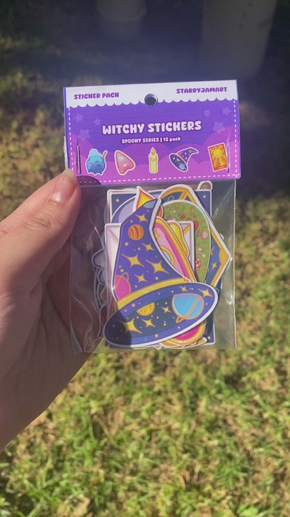 Witch Themed Sticker Pack | Waterproof and Holographic 12 pack of Stickers