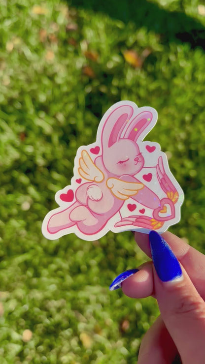 Bunny Cupid Sticker | Holographic + Waterproof Valentines Sticker